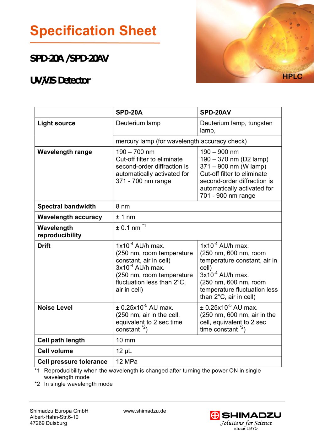 SPD-20A / SPD-20AV UV/VIS Detector - Shimadzu Europe