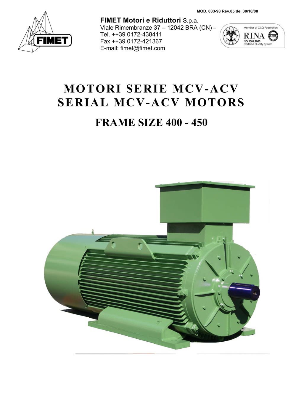 SERIAL MCV-ACV MOTORS - FIMET Motori & Riduttori S.p.a.