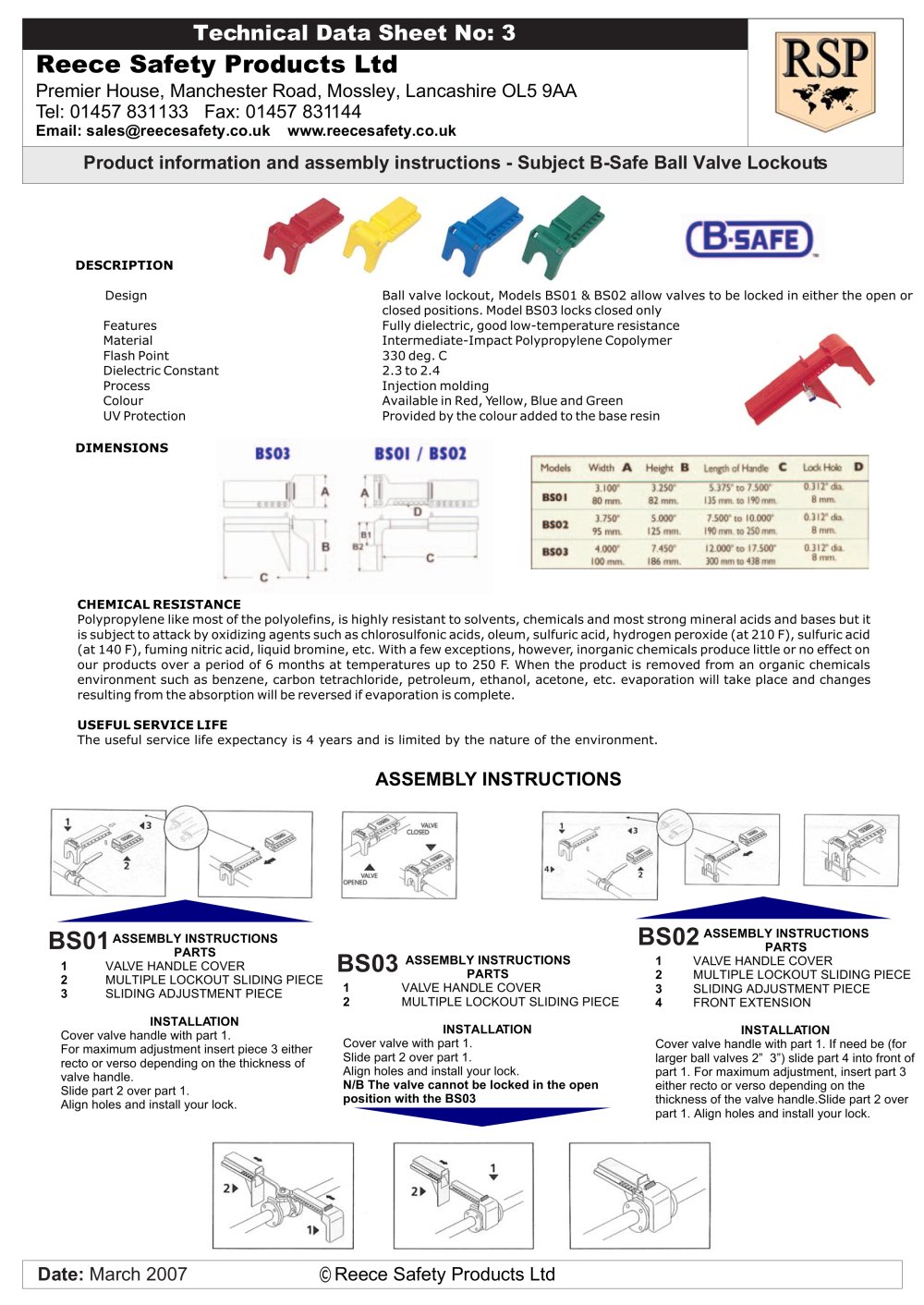 BS01, BS02, BS03 Ball Valve Lockouts - Reece Safety Products
