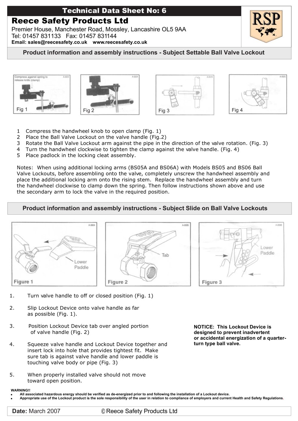 BS07, BS08 Ball Valve Lockouts - Reece Safety Products