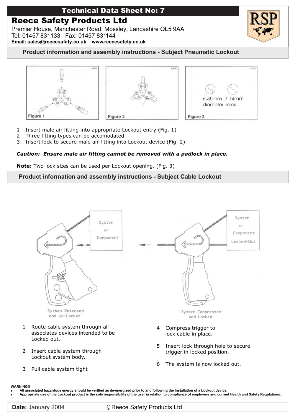 BS11 Pneumatic, BS12 Cable lockout - Reece Safety Products