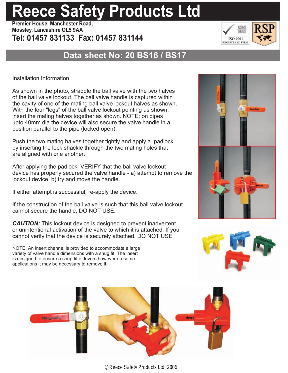 BS16 / BS17 Ball Valve Lockouts - Reece Safety Products