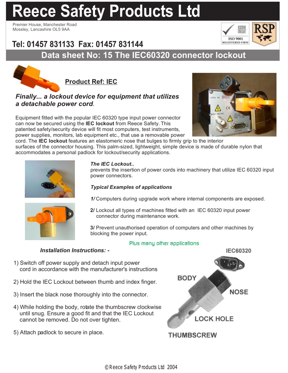 IEC 60320 Lockout - Reece Safety Products