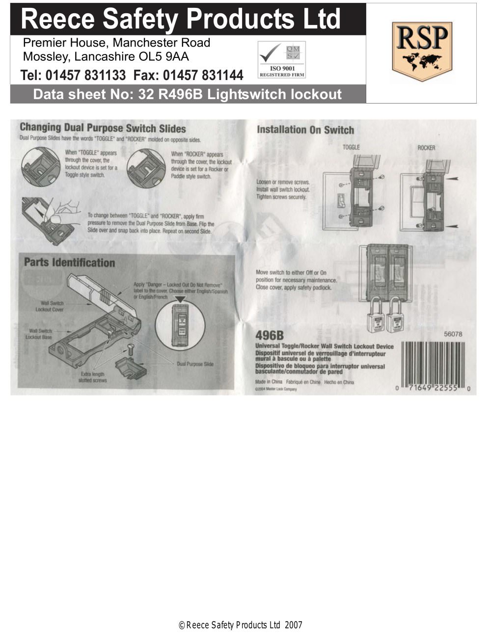 R496B Light Switch Lockout - Reece Safety Products