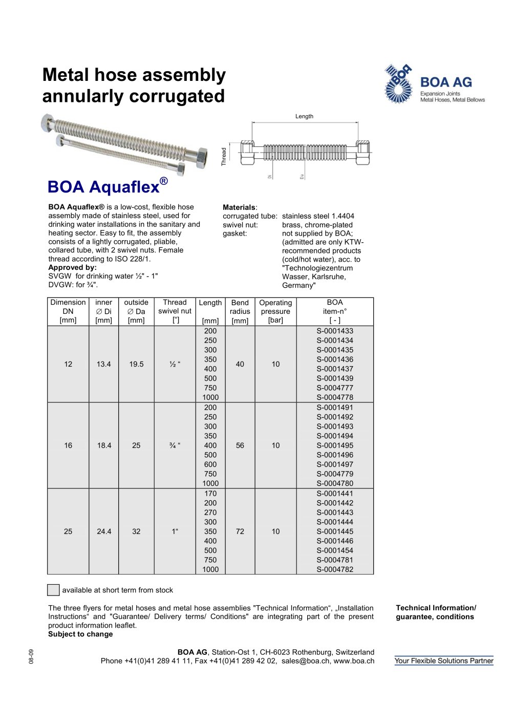 Flexible hose assemblies for water applications - BOA