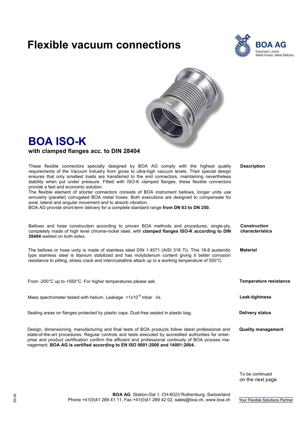 Flexible vacuum connections - BOA