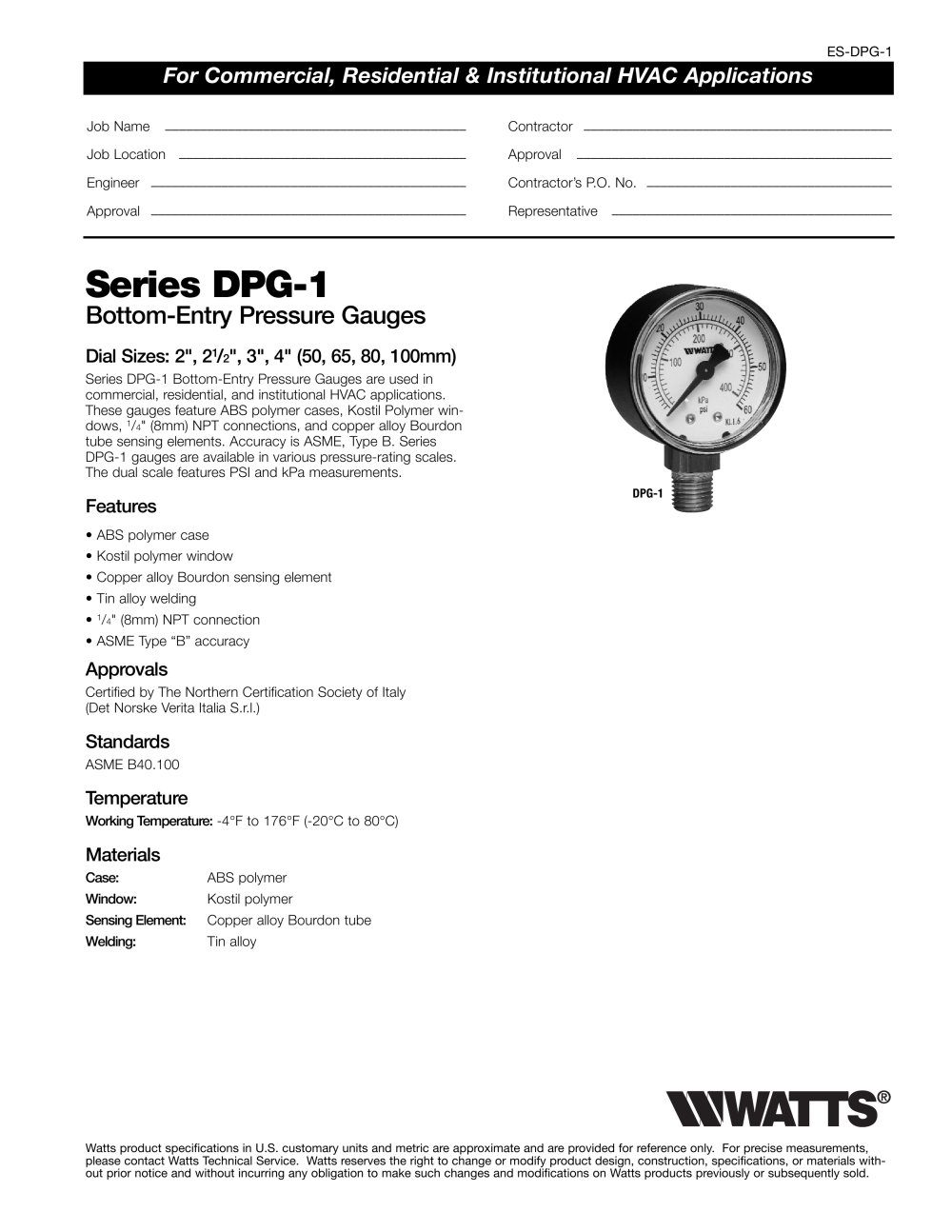 Bottom-Entry Pressure Gauges - Watts Water Technologies