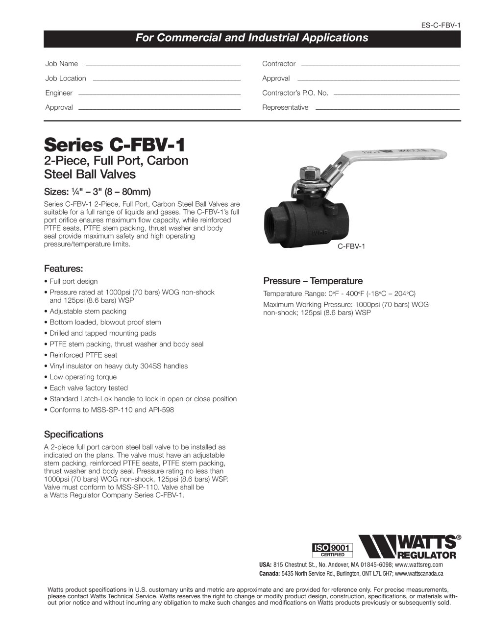 carbon steel ball valve - Watts Water Technologies