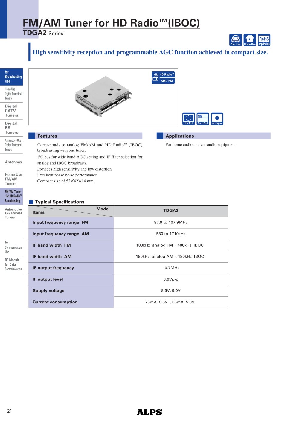 FM/AM Tuner for HD Radio - ALPS Electric