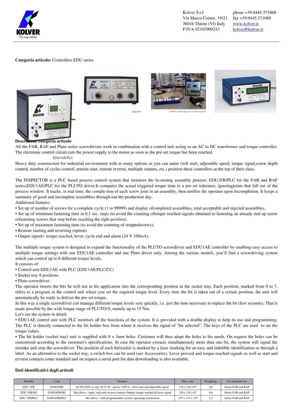 Controllers EDU series - Kolver