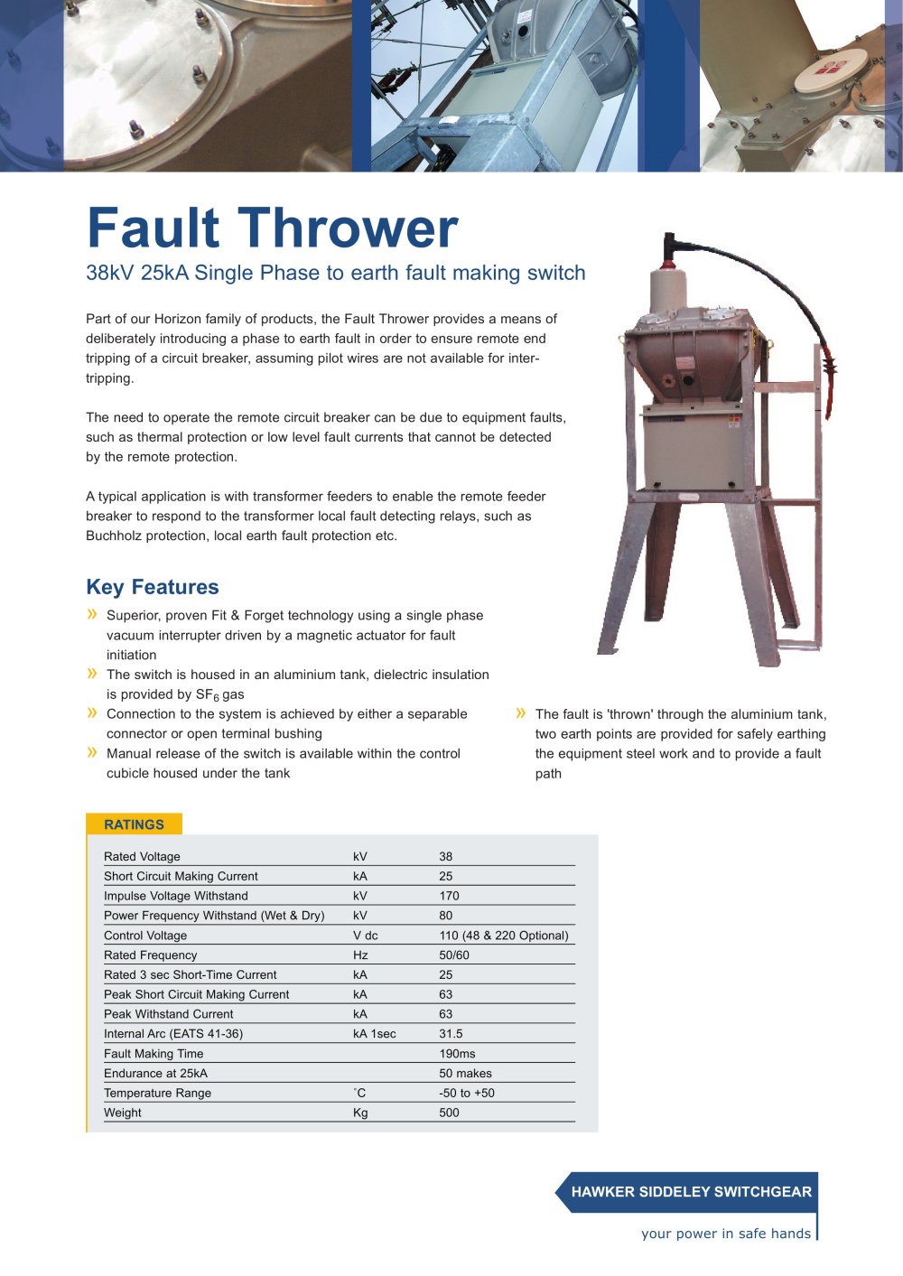 Fault Thrower 38kV 25kA Single Phase to earth fault making switch - Hawker Siddeley Switchgear