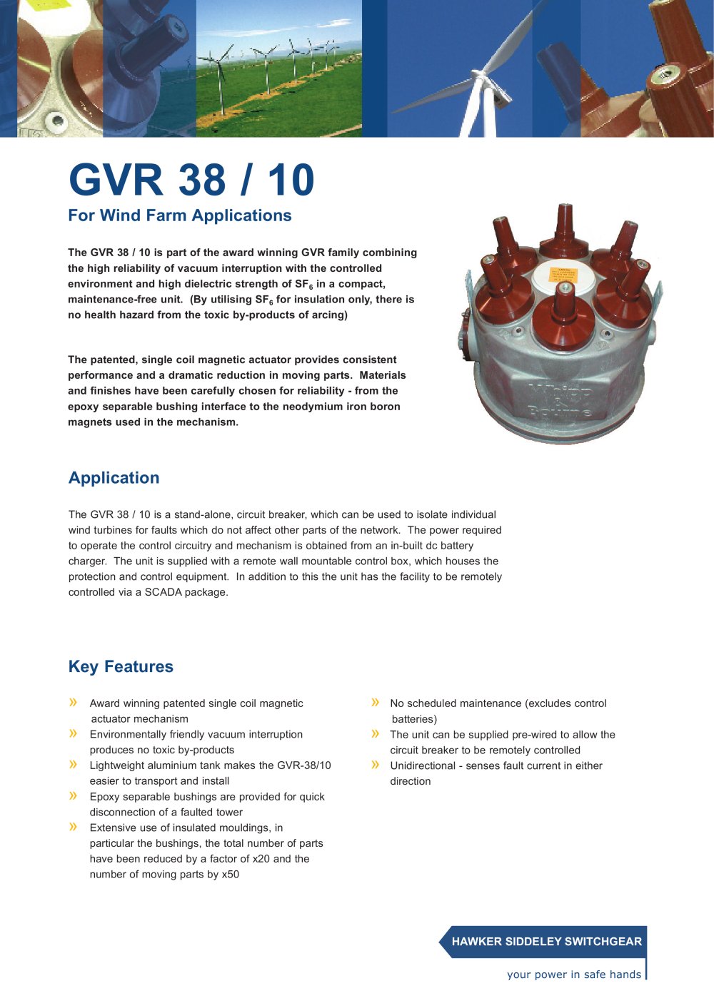 GVR 38 / 10 For Wind Farm Applications - Hawker Siddeley Switchgear