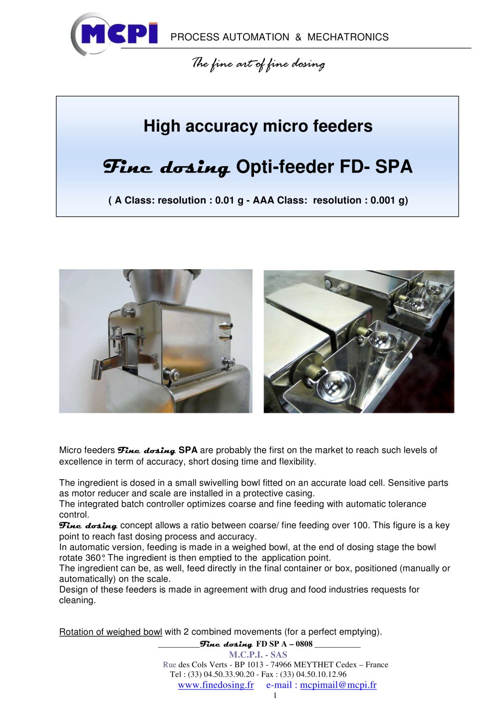 High accuracy feeder - MCPI SAS
