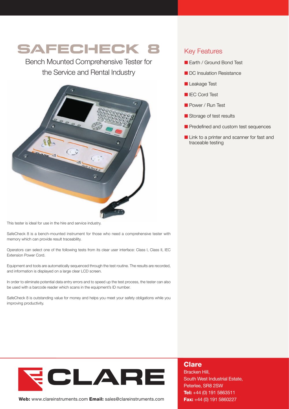 Clare Safecheck 8 Datasheet (UK & USA) - Seaward