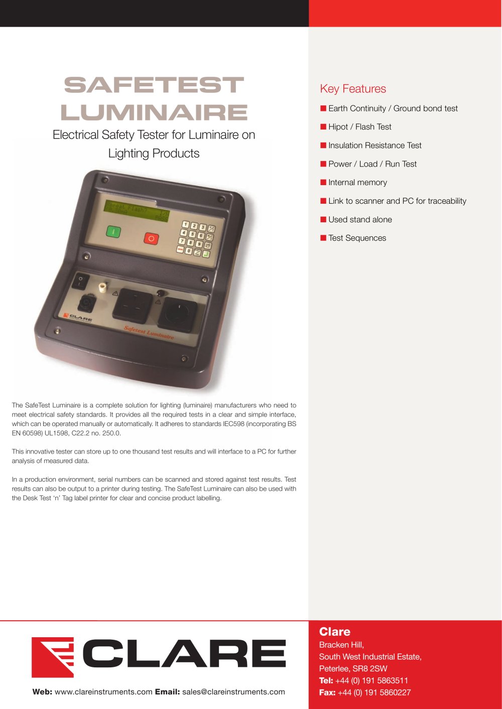 Clare SafeTest Luminaire (STL) Datasheet - Seaward