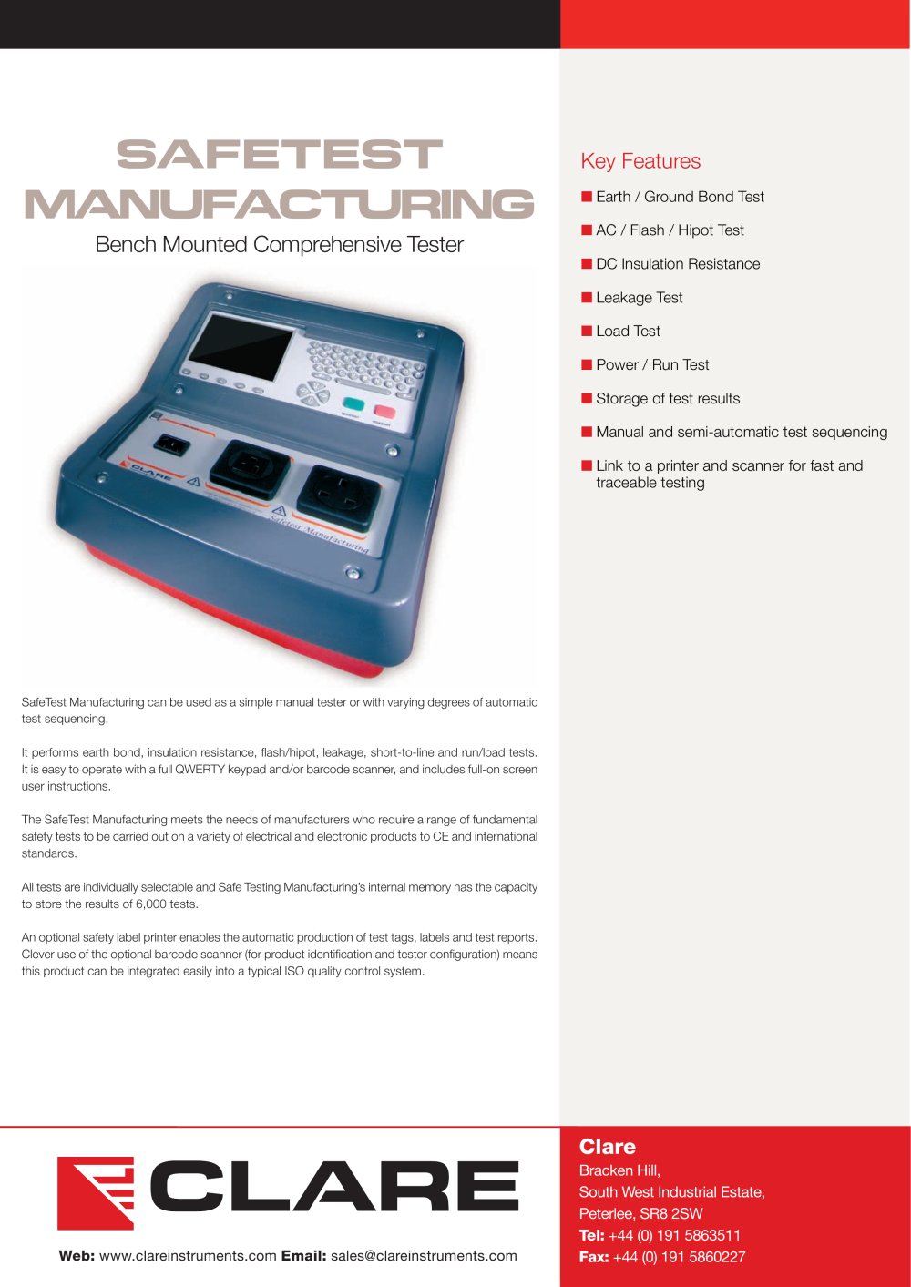 Clare SafeTest Manufacturing (STM) Datasheet - Seaward