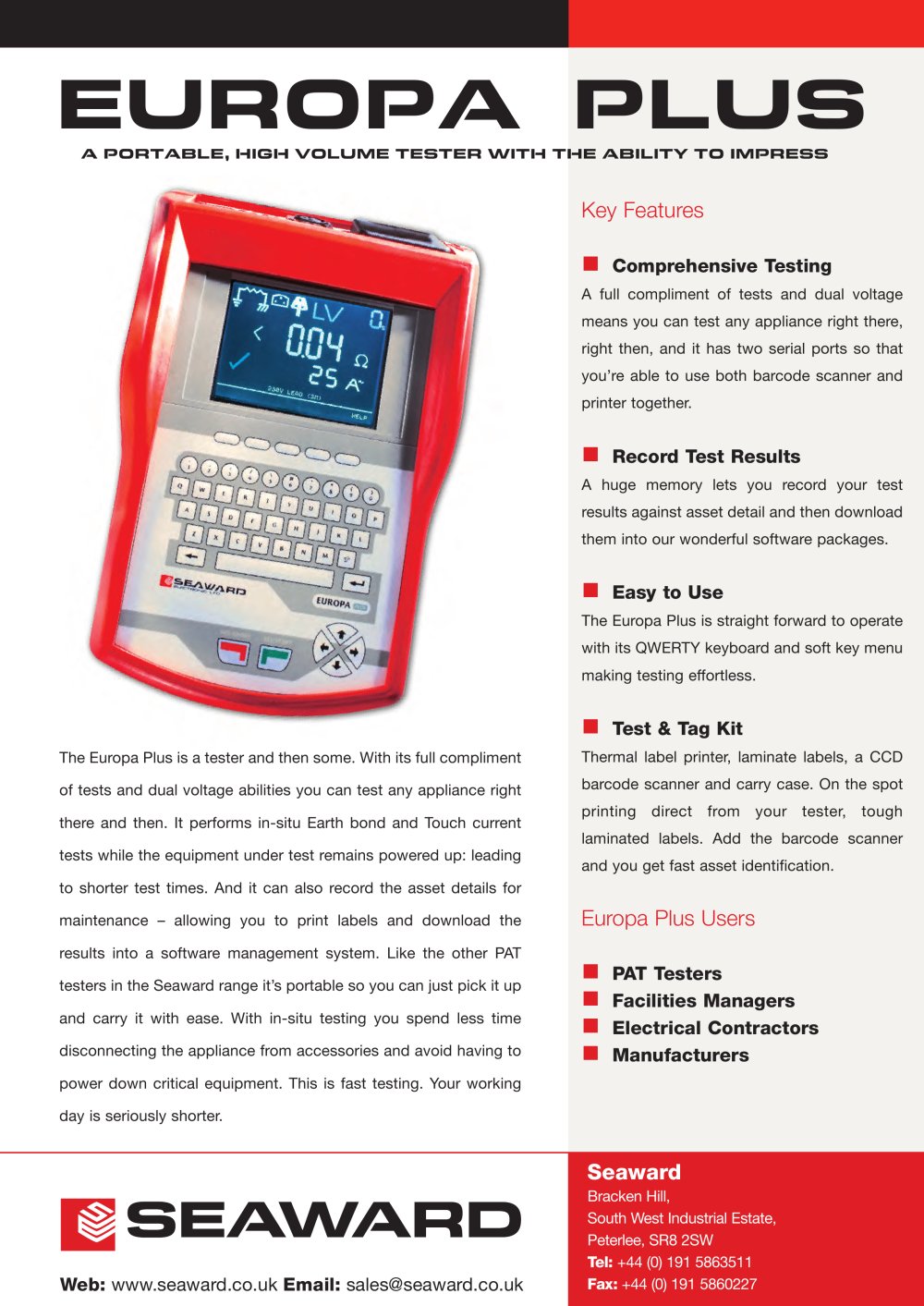 Europa Plus PAT Tester - Seaward
