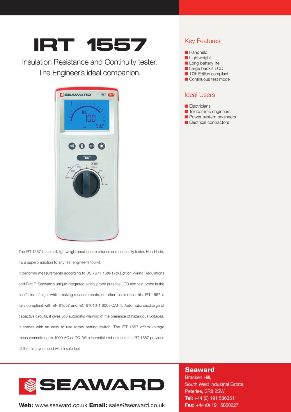 IRT 1557 Datasheet - Seaward