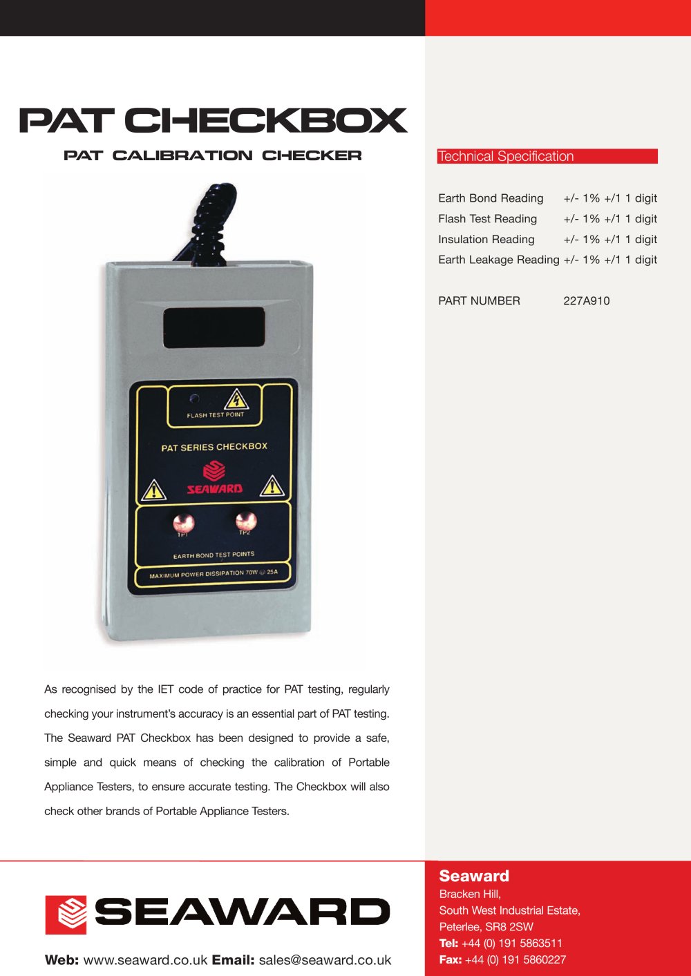 PAT Checkbox Datasheet - Seaward