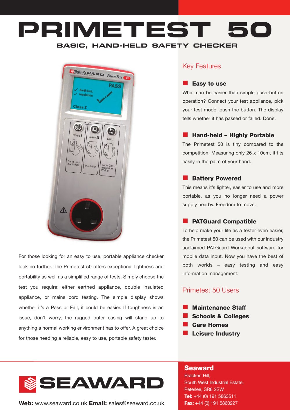 PrimeTest 50 PAT Tester Datasheet - Seaward