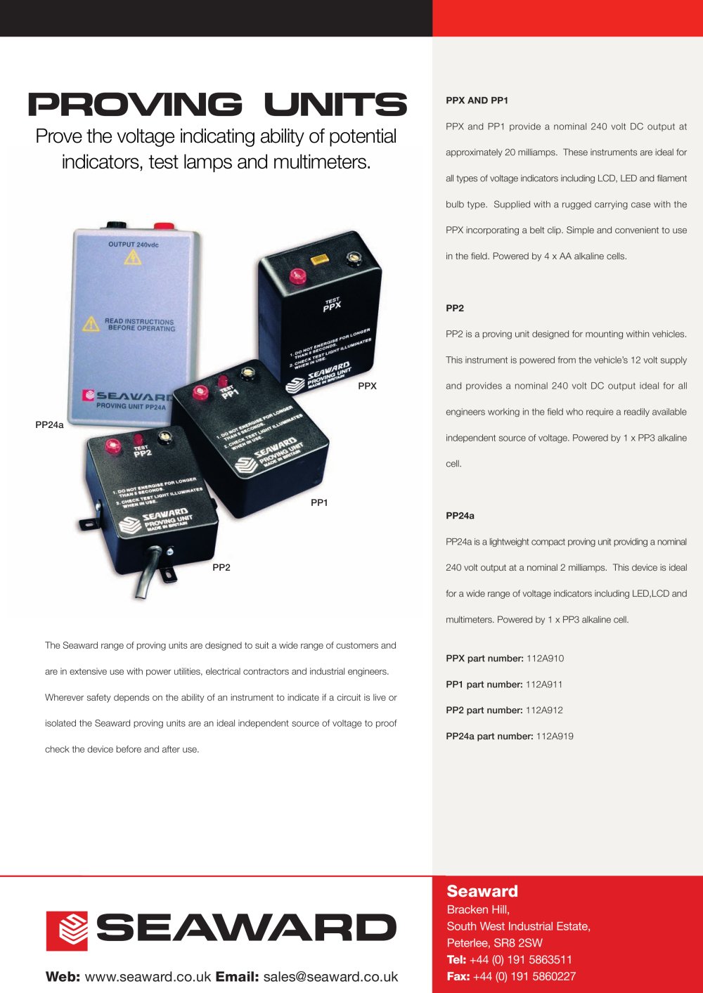 Proving Units Datasheet - Seaward