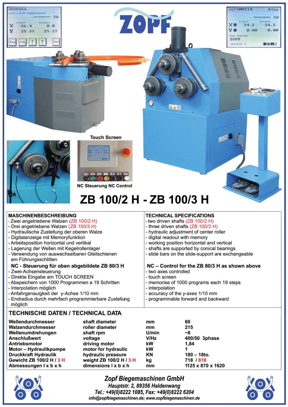 Bendingmachines model ZB 100H - Zopf