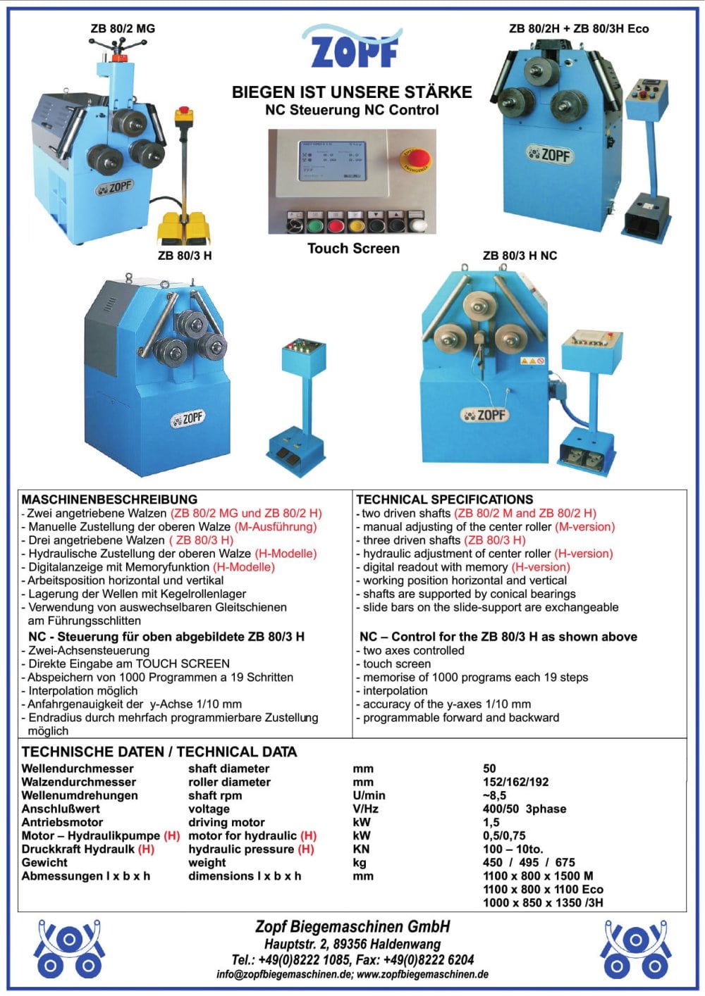 Bendingmachines model ZB 80 - Zopf