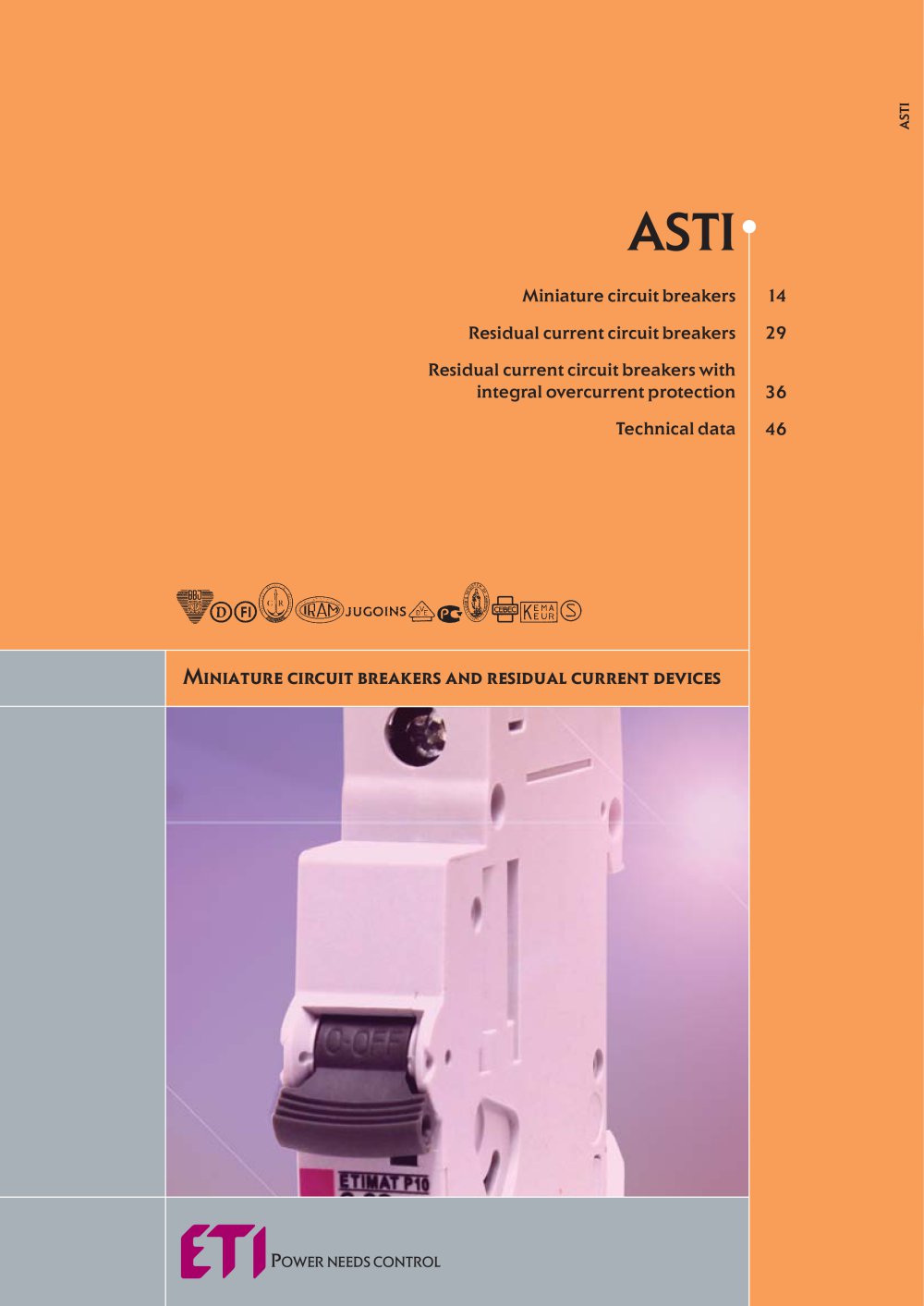 ASTI : MINIATURE CIRCUIT BREAKERS, RESIDUAL CURRENT CIRCUIT BREAKERS, RESIDUAL CURRENT CIRCUIT BREAKERS WITH INTEGRAL OVERCURRENT PROTECTION, MOTOR PROTECTIVE CIRCUIT BREAKERS - ETI