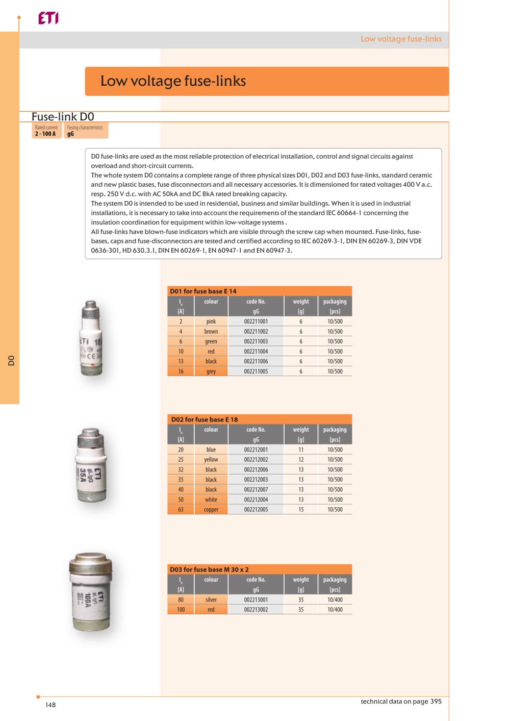 D0 : LOW VOLTAGE FUSE-LINKS, FUSE BASES, ACCESSORIES, FUSE-DISCONNECTION UNITS - ETI
