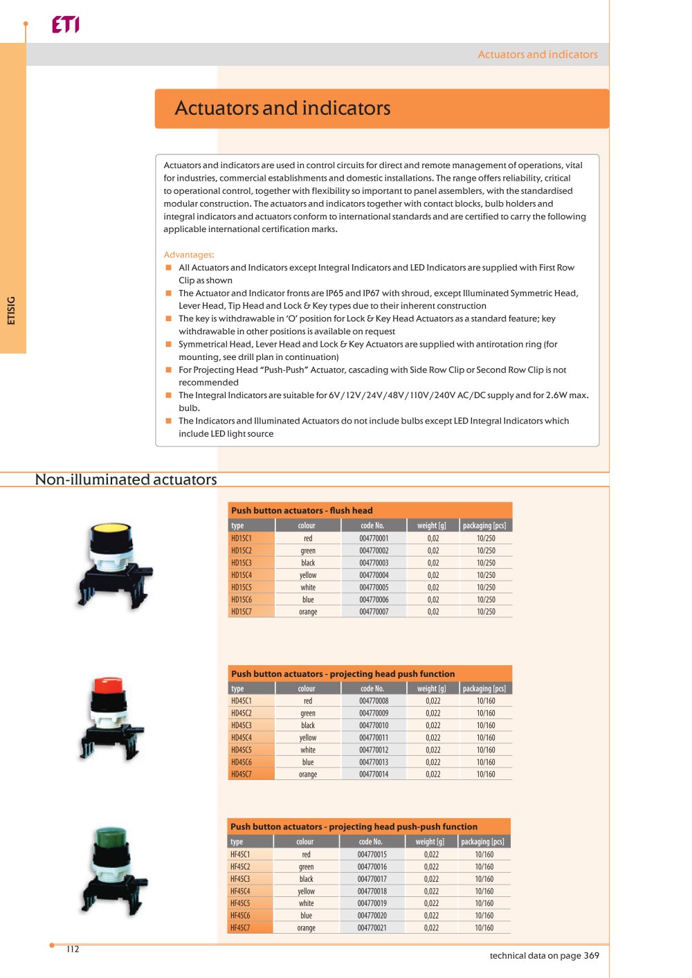 ETISIG : ACTUATORS AND INDICATORS, PUSH BUTTON STATIONS AND ENCLOSURES - ETI