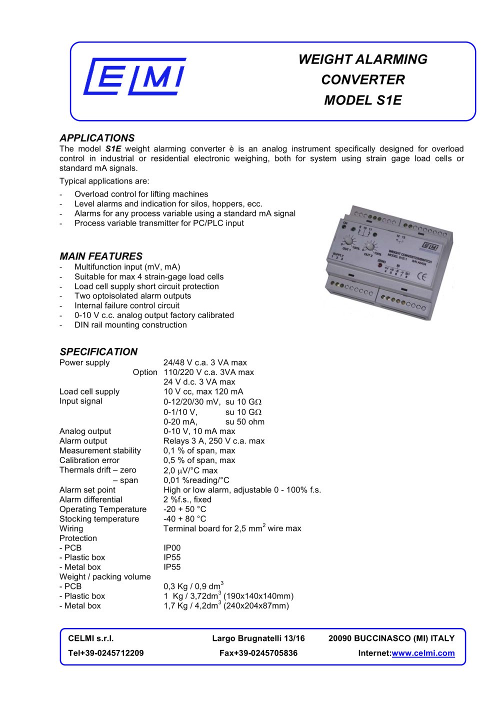 WEIGHT ALARMING CONVERTER - Celmi