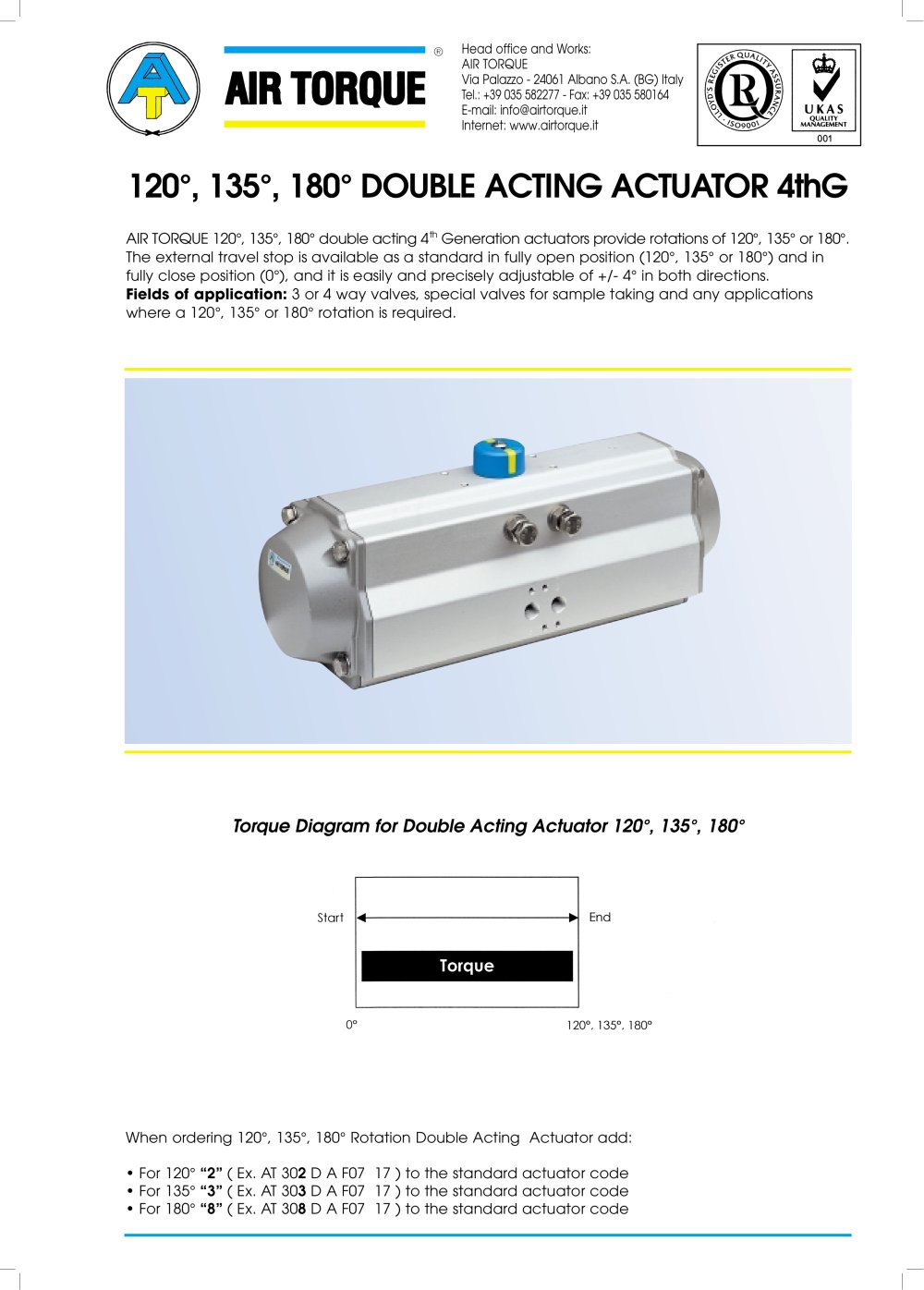 120&deg;, 135&deg;, 180&deg; DOUBLE ACTING ACTUATOR 4thG - Air Torque