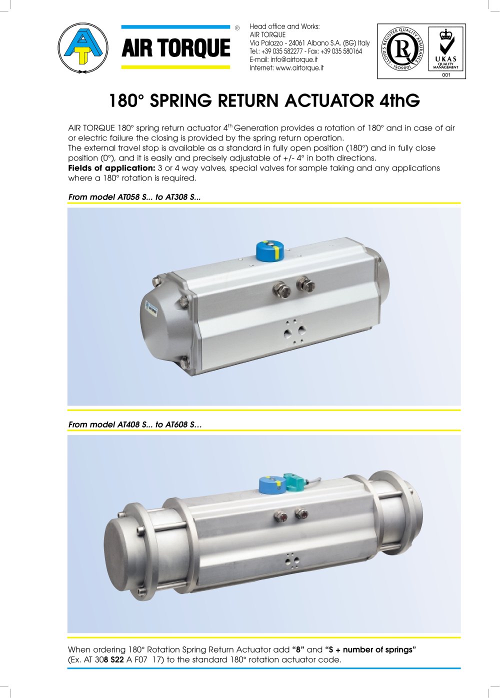 180&deg; SPRING RETURN ACTUATOR 4thG - Air Torque