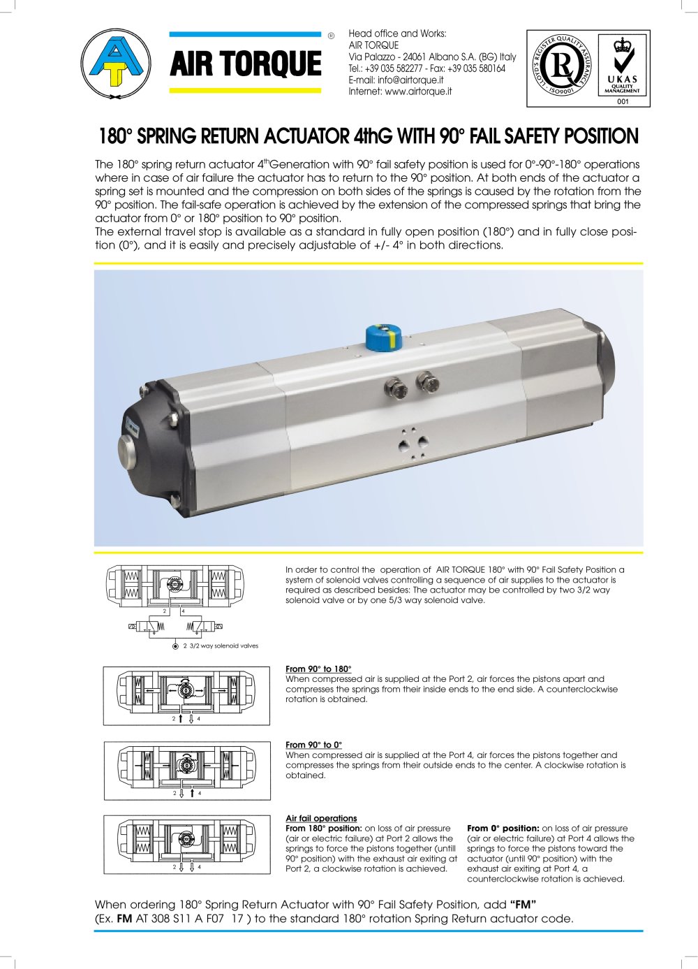 180&deg; SPRING RETURN ACTUATOR 4thG WITH 90&deg; FAIL SAFETY POSITION - Air Torque