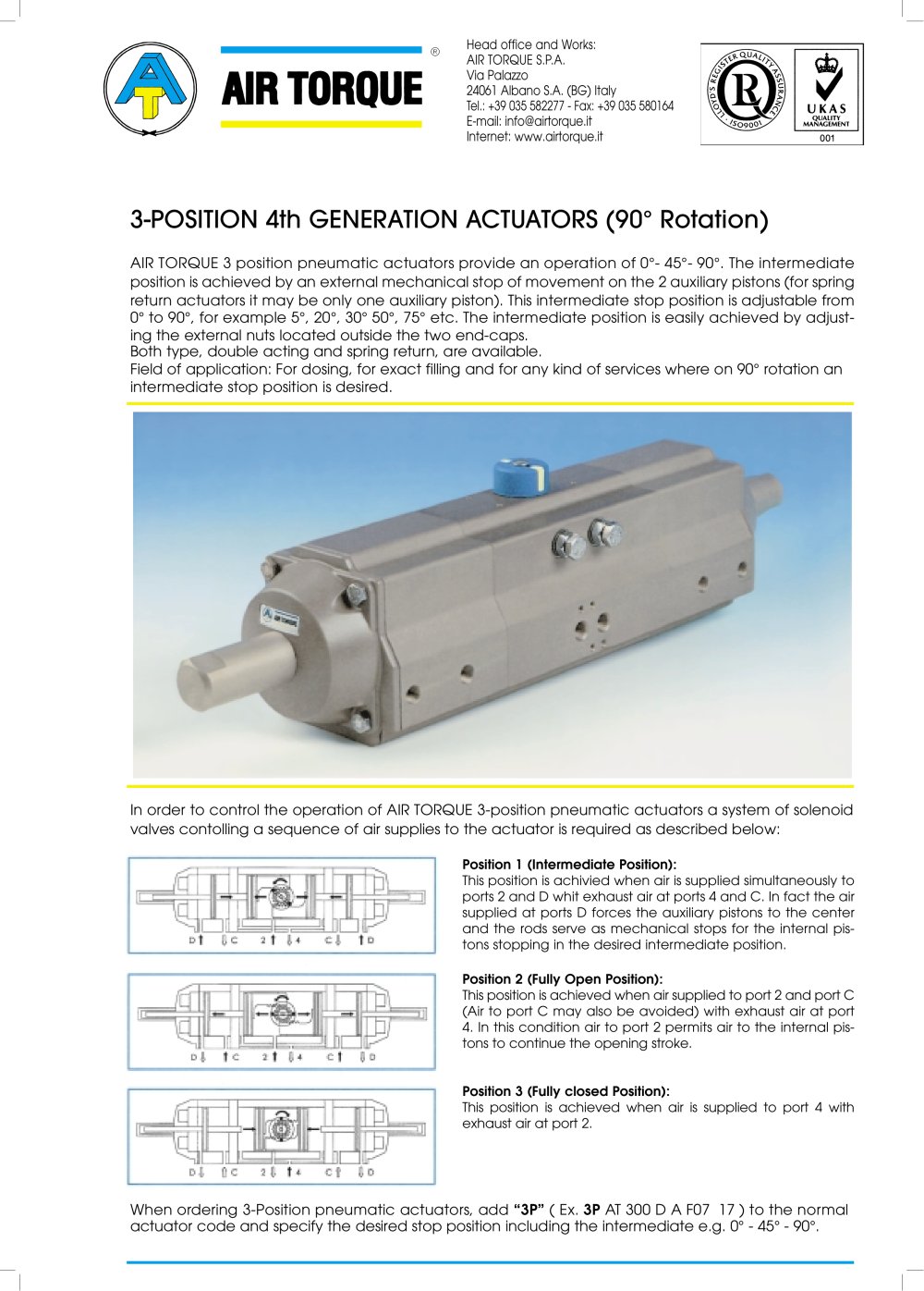 3-POSITION 4th GENERATION ACTUATORS (90&deg; Rotation) - Air Torque