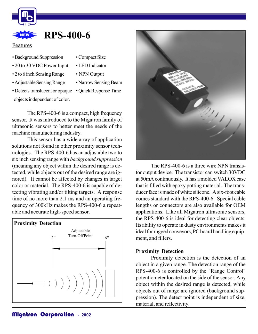 RPS-400-6 Close Range Sensor - Migatron