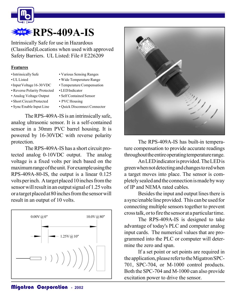 RPS-409A-IS Intrinsically Safe Self Contained Sensor - Migatron