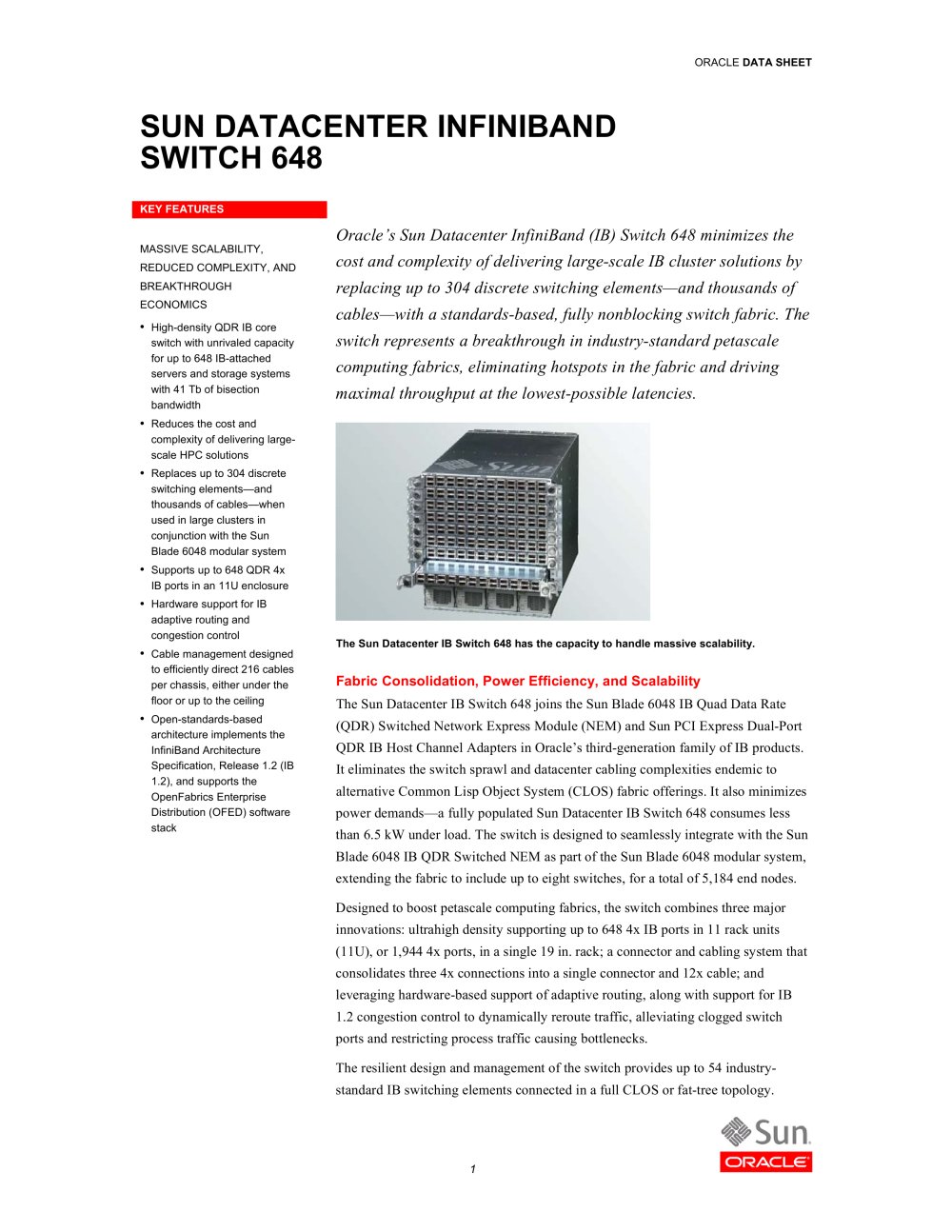 Sun Datacenter InfiniBand Switch 648 - Oracle