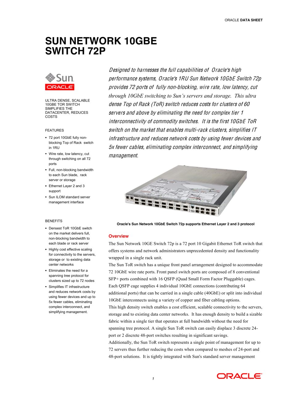 Sun Network 10GbE Switch 72p - Oracle