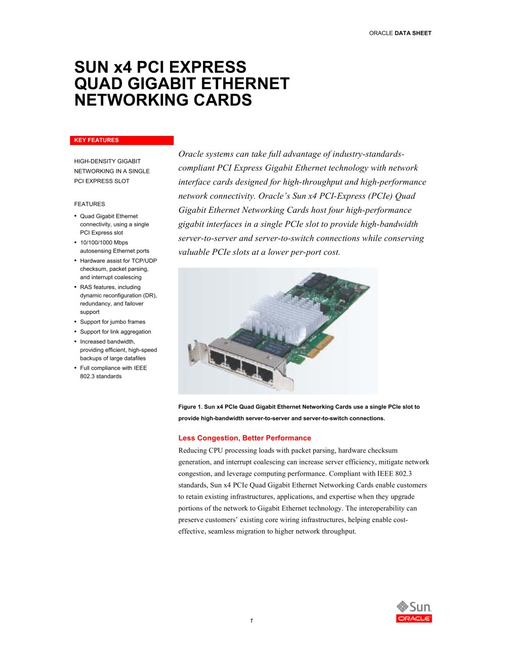 Sun x4 PCI-Express Quad Gigabit Ethernet Networking Cards - Oracle