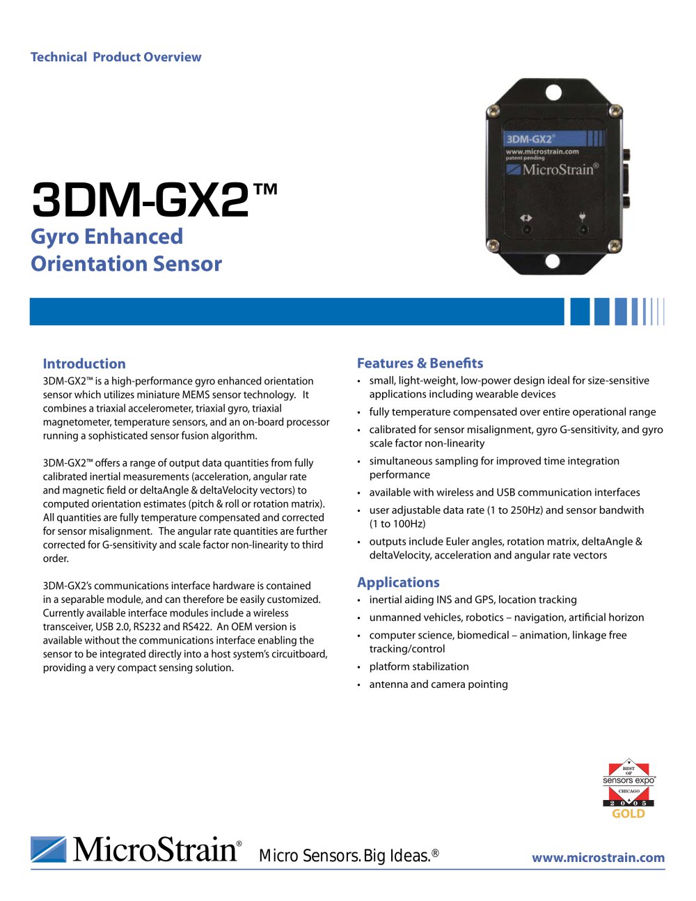 3dm gx2 product datasheet microstrain pdf catalogue technical product data sheet