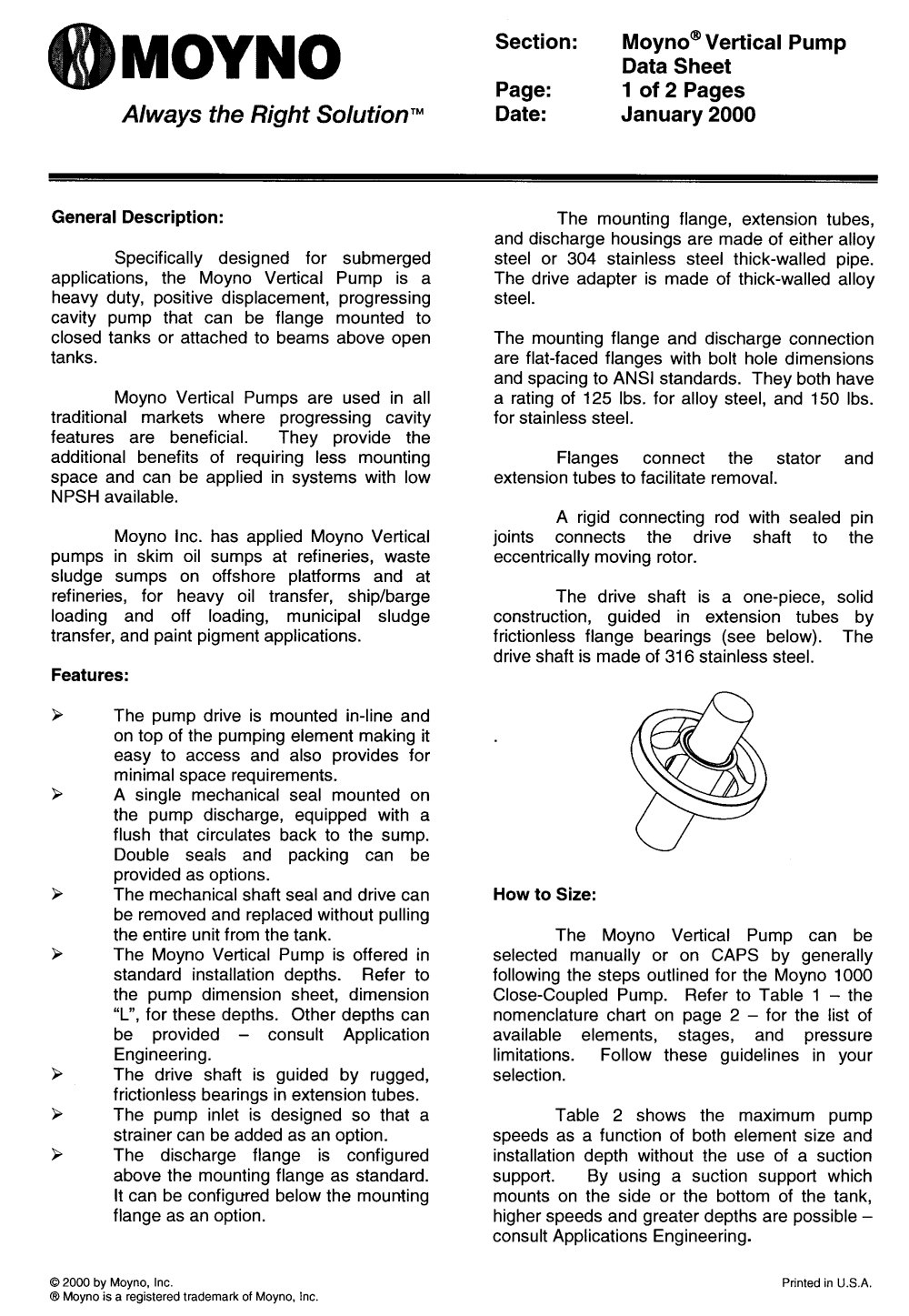 Moyno Vertical Pumps Datasheet - Moyno