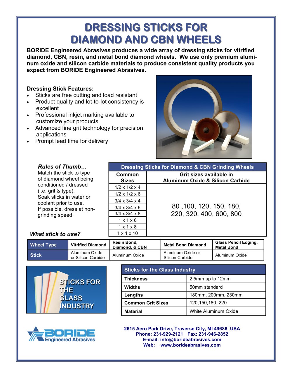 BORIDE Engineered Abrasives Dressing Stick Brochure - BORIDE