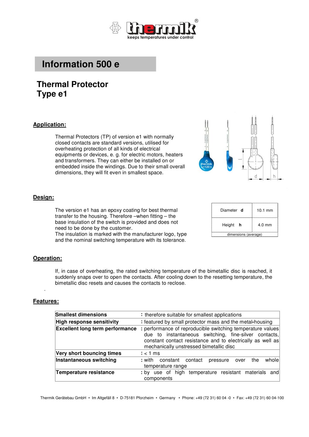e1 - Thermal-Protectors with epoxy coating - Thermik