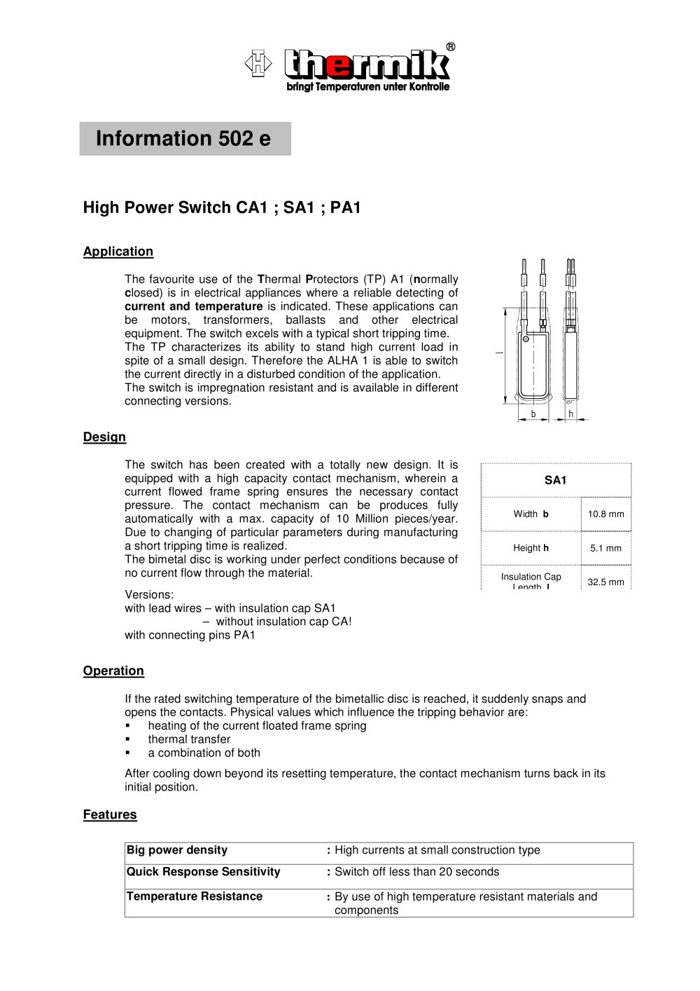 High Power Switch CA1 ; SA1 ; PA1 - Thermik