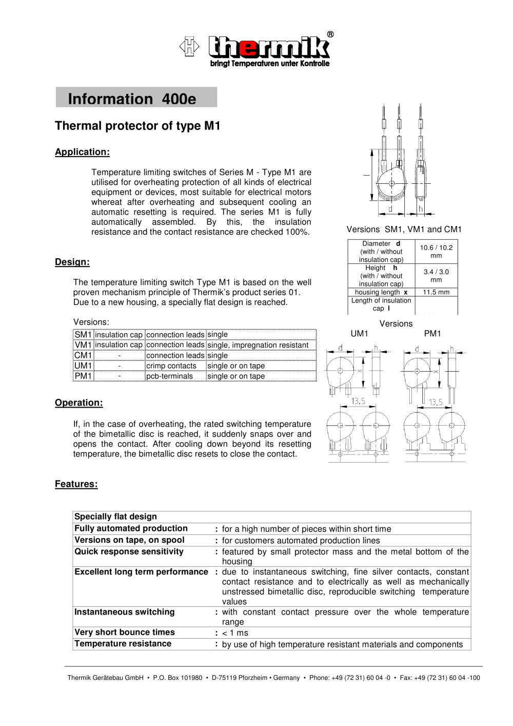 Thermal protector of type M1 - Thermik