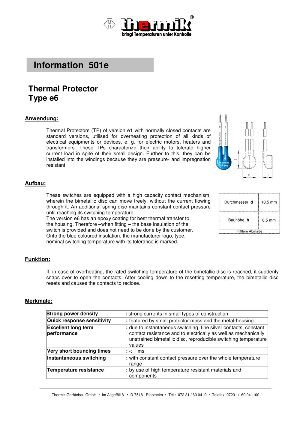 Thermal Protector Type e6 - Thermik