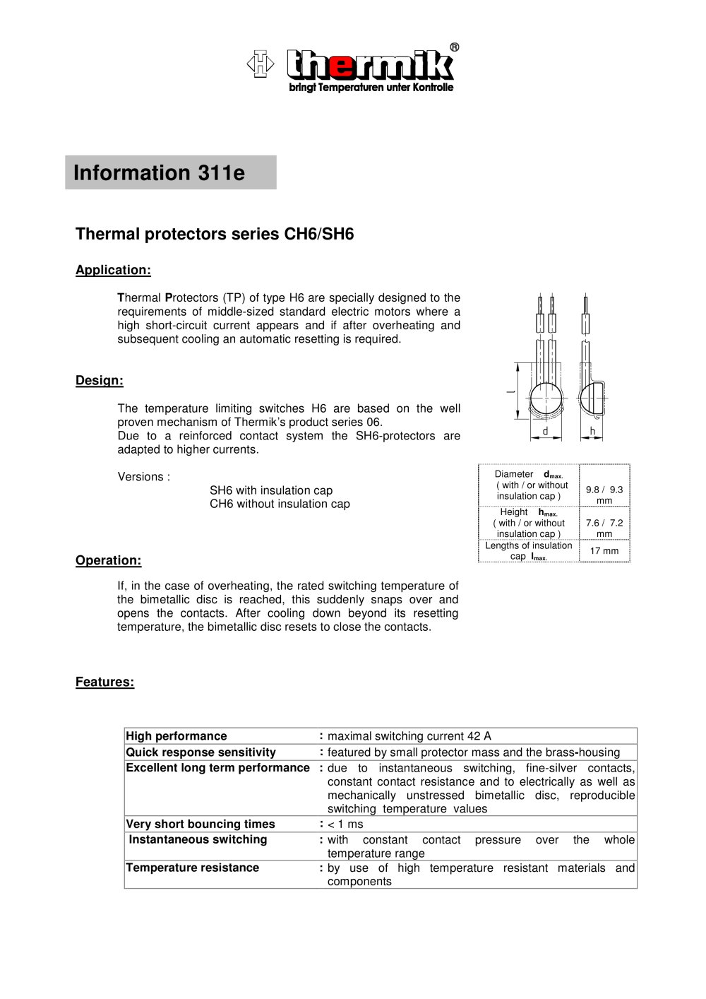 Thermal protectors series CH6/SH6 - Thermik