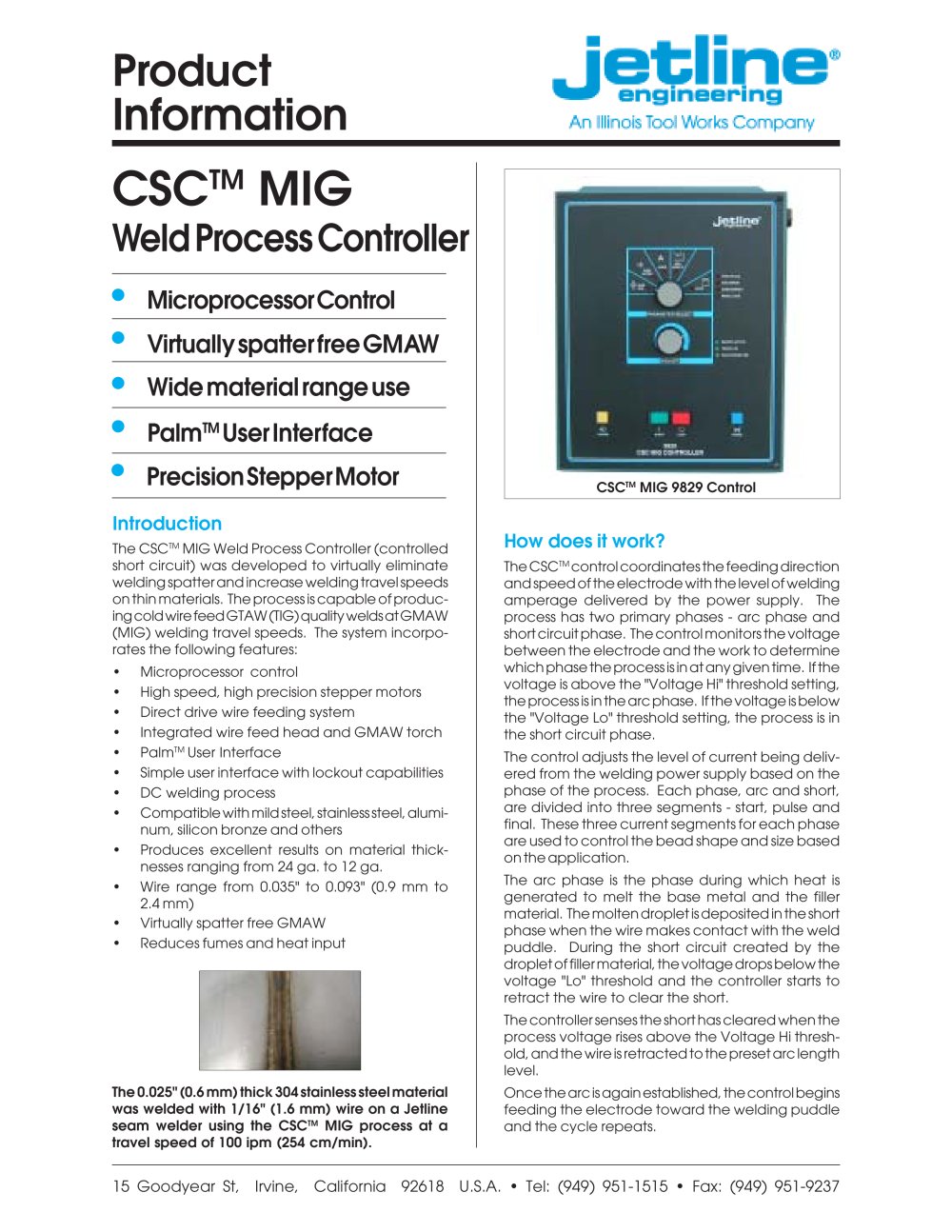 CSC MIG Weld Process Controller - Jet Line Engineering