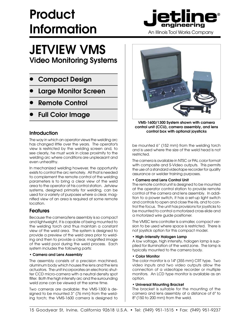 Jetview Welding Arc Video Monitoring System - Jet Line Engineering